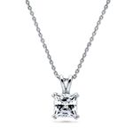 BERRICLE Rhodium Plated Sterling Silver Princess Cut Cubic Zirconia CZ Solitaire Anniversary Wedding Pendant Necklace 1.2 CTW