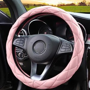 YHONGJT Soft Microfiber Leather Steering Wheel Cover, Universal 15 Inch for Women Girls, Fit Vehicles, Sedans, SUVs, Vans, Trucks - Light Pink