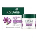 Biotique Saffron Youth Anti-Ageing Cream l 100% Pure Botanical Extracts l Anti-ageing cream for wrinkles and dark lines l Reduces dry lines and Regenerates Skin Youthfulness l All Skin Types l 175gm