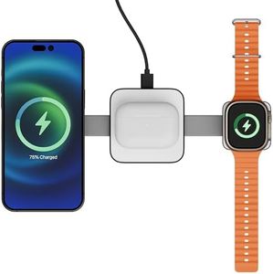 Zebronics 3 in 1 Wireless Foldable Charging Pad, 23W Output, MagSafe Compatible, Fast Charging, Built-in Protection, FOD, 1m Type-C Cable, for iPhone 16/15/14/13/12 Series (MagBoost 20, Matt Black)