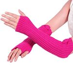 Bold N Elegant Extended Finely Knitted Woollen Warm Comfortable Fingerless Gloves Thermal Mitts Winter Accessories Hand Warmer Gloves for Women (Pink)