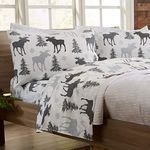 4-Piece Lodge Printed Ultra-Soft Microfiber Sheet Set. Beautiful Patterns Drawn from Nature, Comfortable, All-Season Bed Sheets. (King, Moose)