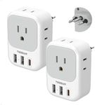 TESSAN Brazil Plug Adapter 2 Packs, 7 in 1 US to Brazil Power Adapter with 3 USB Ports (1 USB-C Port) 4 American Outlets, Type N Adaptor for USA to Brazilian
