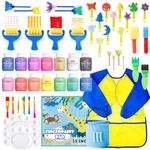 Shuttle Art Washable Finger Paint Set, 46 Pack Kids Paint Set with 14 Colors(60ml) Finger Paints, Brushes, Finger Paint Pad, Sponge, Palette, Smock, NonToxic for Toddlers Home Activity Early Education