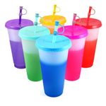 EASEVE Color Changing Cups Tumblers with Lids & Straws Cover - 6 Pack 24oz Reusable Plastic Iced Coffee Cup Party Tumbler for Kids Children Adults Travel Mugs for Drinks (with Straw Cover)