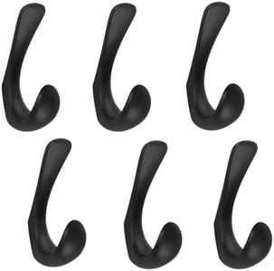 Metaliby 6 Pack Towel Hooks for Bathrooms Wall Mounted, Matte Black Bathroom Hooks for Towels, Robe & Towel Hook for Wall, Modern Wall Hook Bath Towel Hook