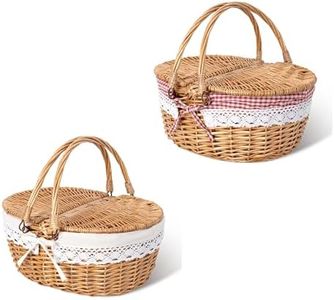 GRANNY SAYS Bundle of 1-Pack Wicker Picnic Basket with Lid & 1-Pack Natural Rattan Picnic Basket