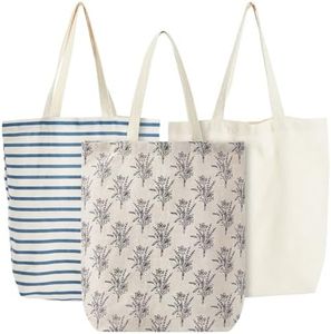 Juvale 3 Pack of Reusable Canvas Tote Bags for Grocery Shopping (3 Designs, Small, 15x16.5 in)