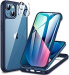 CENHUFO Compatible with iPhone 13 Case Built-in Glass Screen Protector with Camera Lens Protector, 360°Full Body Heavy Duty Protective Phone Case for iPhone 13 Case Shockproof -Ocean Blue