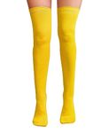 NuJake Over The Knee Thigh High Socks Ladies Plain Cotton Lycra Cosplay School Sox (Yellow)