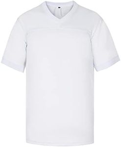 BOROLIN Mens Blank Football Jersey,Polyester Plain Football Shirt Pullover Sports Clothing, White, X-Large