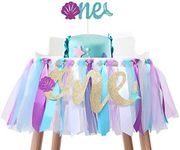 Baby Mermaid Skirt for 1st Birthday - Party Supplies for Highchair Tutu Skirt, First Birthday with One Pennant,Cake Topper for Birthday Party Supplies Baby Shower (Mermaid Birthday Set)