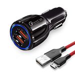 JOYSEUS QC 3.0 3.1A + Smart IC 3.1A 30W Dual USB Car Mobile Charger and Micro USB Cable Compatible with Samsung Galaxy; iPhone XR X 8 7 6 5; iPad; LG; Moto (Black)