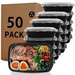 Meal Prep Container, 50 Pack 32 oz Food Storage Containers with Lids, Disposable Bento Box Reusable Plastic Lunch Box, BPA Free Take-Out Box Microwave Dishwasher Freezer Safe