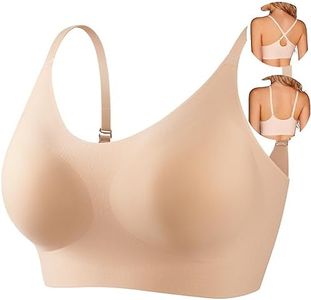 PRETTYWELL Bras for Women Comfort Seamless Bra, Cross Back Adjustable Bralette Bra, Wireless Everyday Bras for Women A-C Cup, Nude, X-Large