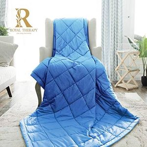 Royal Therapy Weighted Blanket - Heavy 100% Cotton Blankets with Premium Glass Beads (80"x87" 30lbs, New York Blue), Suitable for Two People (~150-250lb) - Use on Queen/King Bed