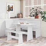 Rantry Dining Table with Bench White Solid Pinewood, Kitchen Table, Dining Room Furniture Unit for Home, Office, Café & Restaurant