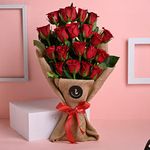 FlowerAura Fresh Live Flower Bouquet of 20 Red Roses Bouquet In Jute Packing For Birthday Gift, Anniversary Gift, Wedding Gift, Congratulations Gift & Gift For Special Occasions (Same Day Delivery)