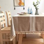 Linen Tablecloth Rectangular Beige Table Clothes Covers Heavy Duty Kitchen Table Cloth with Tassels 55×86 inch for Dining Party Decor