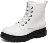 DREAM PAIRS White Strong-5 Lace-up Platform Combat Boots Womens Ankle Booties Size 8.5