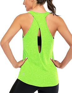 ICTIVE Womens Cross Backless Workout Tops for Women Racerback Tank Tops Open Back Running Tank Tops Muscle Tank Yoga Shirts Workout Tank Tops for Women Yoga Tops Active Tanks Neon Green XXL