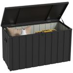 Outsunny 450 Litre Garden Storage Box, Outdoor Storage Box with Wheels and Handles, Lockable Galvanised Steel Outside Deck Box Organiser for Tools, Cushions, Dark Grey