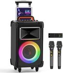 JYX AN20 Karaoke Machine with 2 Wireless Microphones, Bluetooth PA System with 10'' Subwoofer, Vocal Cut, Sound Effects, LED Lights, Treble/Bass Adjustment (Dark black)