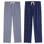 Vulcanodon Mens Cotton Pajama Pants-2pack, Lightweight Sleep Pants for Men, Z01 Navy-plaid/Iron Gray-plaid, Large