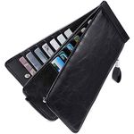 Huztencor Women's Credit Card Holder RFID Blocking Oil Wax Leather Multi Card Organizer Wallet Slim Long Zipper Bi-fold Business Card Case Clutch Wallet with ID Window Black (FBA)