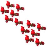 BANBERRY DESIGNS Red Cardinals Birds on a Stick - Assorted Style Cardinal Floral Picks - Set of 12 Birds Attached to Wooden Stems - Red Bird Centerpieces - Christmas DIY - Ornament Holiday Décor