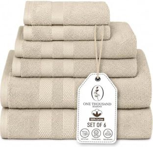 One Thousand Reasons Zero Twist Bathroom Towel Set - Luxury Bath Towel Sets for Bathroom, Hands, and Washcloths - Quick Dry and Absorbent - 6 Pieces, 3 Stripe, Sand