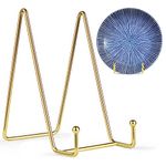 Mocoosy 2 Pack 6 Inch Plate Display Stands - Gold Metal Easel Stand, Plate Holder Display Stands, Picture Frame Holder Stands for Display Photos, Platter, Decorative Plate Dish and Tabletop Desk Art