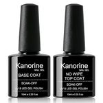 Kanorine Base Coat and Top Coat Gel Nail Polish Set 10ml x2, UV LED No Wipe Gloss Shine Long Lasting UV LED Soak Off Gel Nail Polish Top Coat Base Coat, Gel Nail Varnish Lacquer Manicure Salon Set