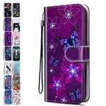 Leather Phone Case for Samsung Galaxy S6 Edge Pattern Print Design Flip Wallet Cover with Card Slots Holder for Girls Boys - Purple Butterfly