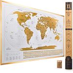 XL Scratch Off Map of The World with Flags - 36 x 24 Easy to Frame Scratch Off World Map Wall Art Poster with US States & Flags - Original World Map Scratch Off Travel Map Designed for Travelers