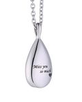Teardrop Locket Cremation Jewellery Urn Necklace for Ashes Engravved Miss You So Much Stainless Steel Ashes Pendant Keepsake Memorial Jewellery Gifts Urns for Ashes (Steel)