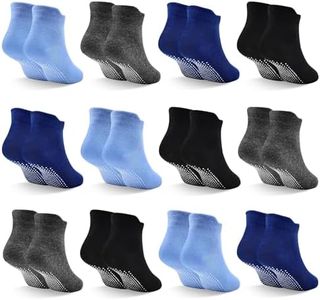 SkiBeaut 12 Pairs Kid Boy Socks- Toddler Non Slip Kids Low Cut Boys Girls Grips Anti Skid Sticky Toddlers Child Socks 5-7 Years Old