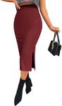 Zeagoo Womens Knitted Skirt Fall Pencil Skirt Midi Skirt Casual Dress High Waist Skirts Soft Work Skirt for Women Office Long Skirts Wine Red X-Large