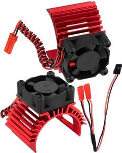 RC Aluminum 36mm Heat Sink Heatsink with 4.8-8.4V Cooling Fan Upgrades Part for 1/10 3650 3660 3670 540 550 Size Brushless Engine Motor RC Car Truck Buggy Crawler,Red（1 Pair�）