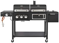 CosmoGrill Hybrid 4 Burner Barbecue DUO Dual Fuel 3+1 Gas Grill and Charcoal Smoker, Built-in Temperature Gauge for Home Garden Party Outdoor BBQ Cooking