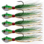 Bucktail Jigs Saltwater Fluke Lures, 5pcs Bucktail Hair Jigs Head Flukes Fishing Lures Assorted Kit for Striped Bass Walleye Snook Rockfish Redfish 1/4oz 1/2oz 1oz 1.5oz 2oz