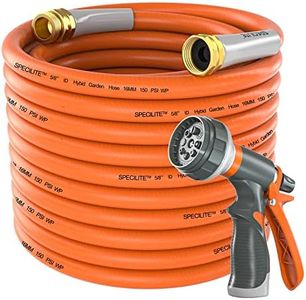 SPECILITE Garden Hose 50 ft x 5/8 in Heavy Duty, Flexible and Lightweight Water Hose, Burst 600 psi, Kink-less Hybrid Rubber Hose for Backyard, 3/4'' Brass Fittings