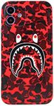 Horuwelcase Red Cool Funny Design iPhone 12 Case for Teen Boys Girls Kids, Slim Fit Cute Soft iPhone 12 Designer Phone Cover for Women, Fashion Fun Cartoon Gift Durable iPhone12 Case (Honshark)