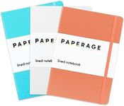 PAPERAGE Lined Journal Notebooks, 3 Pack, (Coral, White, Sky Blue), 160 Pages, Medium 5.7 inches x 8 inches - 100 GSM Thick Paper, Hardcover