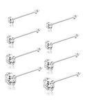 Sllaiss 8Pcs 22G Sterling Silver Nose Rings Studs Round Czech Crystal Nose Body Piercing Jewelry Hypoallergenic 1.5mm 2mm 2.5mm 3mm