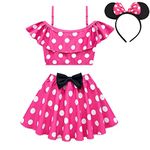 Dressy Daisy Polka Dots Tankini Dress Two Piece Swimsuit Swimwear Swimming Bathing Suit with Skirt & Headband for Baby Girls Size 12-24 Months, Hot Pink