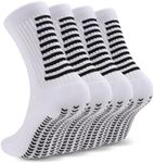 Geebuzz 4 Pairs Football Grip Socks Non Slip Soccer Basketball Athletic Socks for Men Women (UK, Alpha, One Size, Regular, Regular, White)