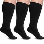 NOVAYARD 3 Pairs Plus Size Compression Socks for Men Women, Wide Calf Medical Compression Stocking Knee High Flight Socks Support for Nurses Sports Fitness Cycling (Black,4XL)