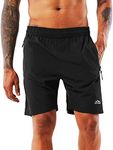 YAWHO Men's Running Workout Shorts Training Gym Athletic Joggers Sweat Short Pants Quick Dry Breathable with Zip Pockets (0366 Black, M)