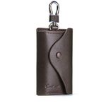 Contacts Men's Genuine Leather Cowhide Designer Key Holder Wallet Pouch Brown Color